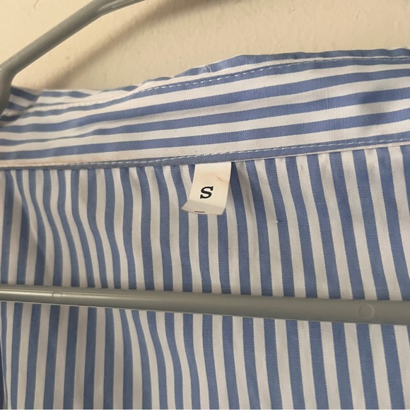 Womens Blue Striped Ruffle Sleeve Off the Shoulder Top Blouse Size S - Picture 10 of 11